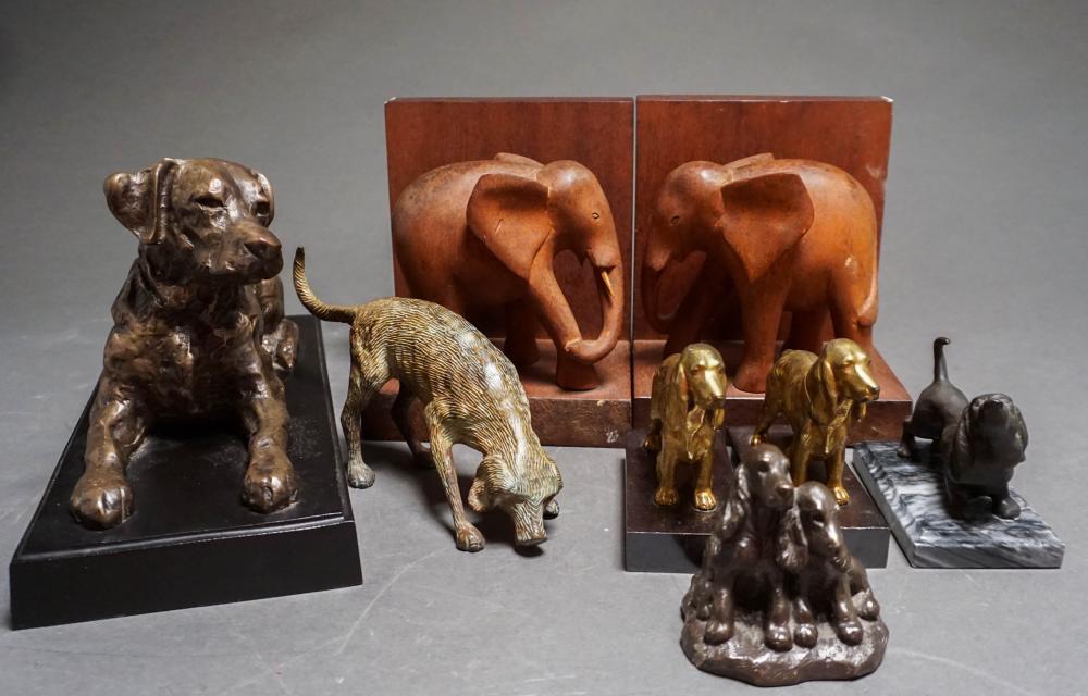 GROUP OF METAL DOG FIGURES AND PAIR