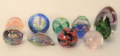 GROUP OF NINE ART GLASS PAPERW