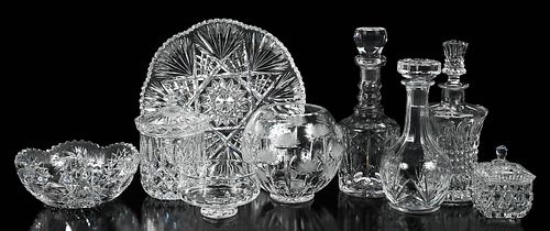 GROUP OF NINE CUT OR MOLDED GLASS