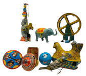 GROUP OF NINE LITHOGRAPHED TIN