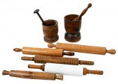 GROUP OF NINE WOOD AND GLASS K