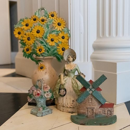 GROUP OF PAINTED IRON FLOWER AND