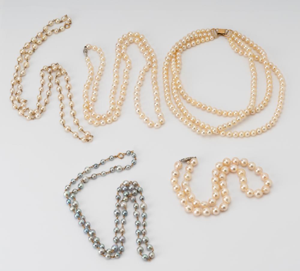 GROUP OF PEARL NECKLACESIncluding a