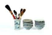 GROUP OF POTTERY AND CALLIGRAP