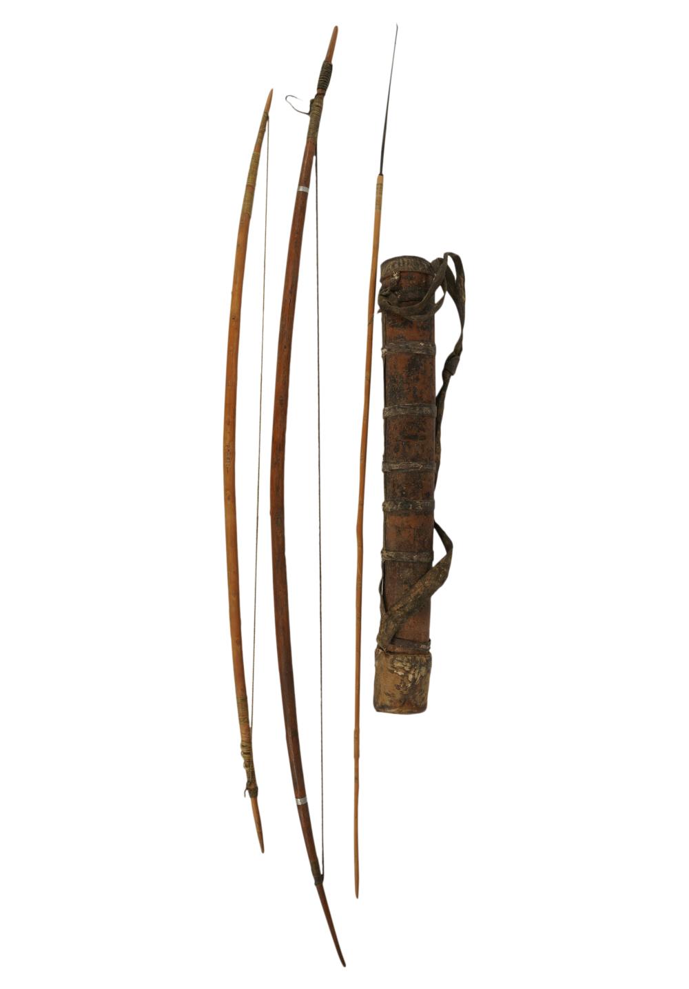 GROUP OF PRIMITIVE BOWS, ARROWS,