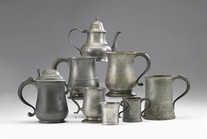 Group of seven assorted pewter cans