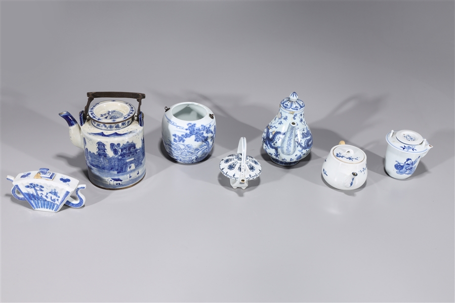 Group of seven Chinese blue and