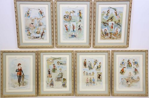 GROUP OF SEVEN FRAMED BATHING