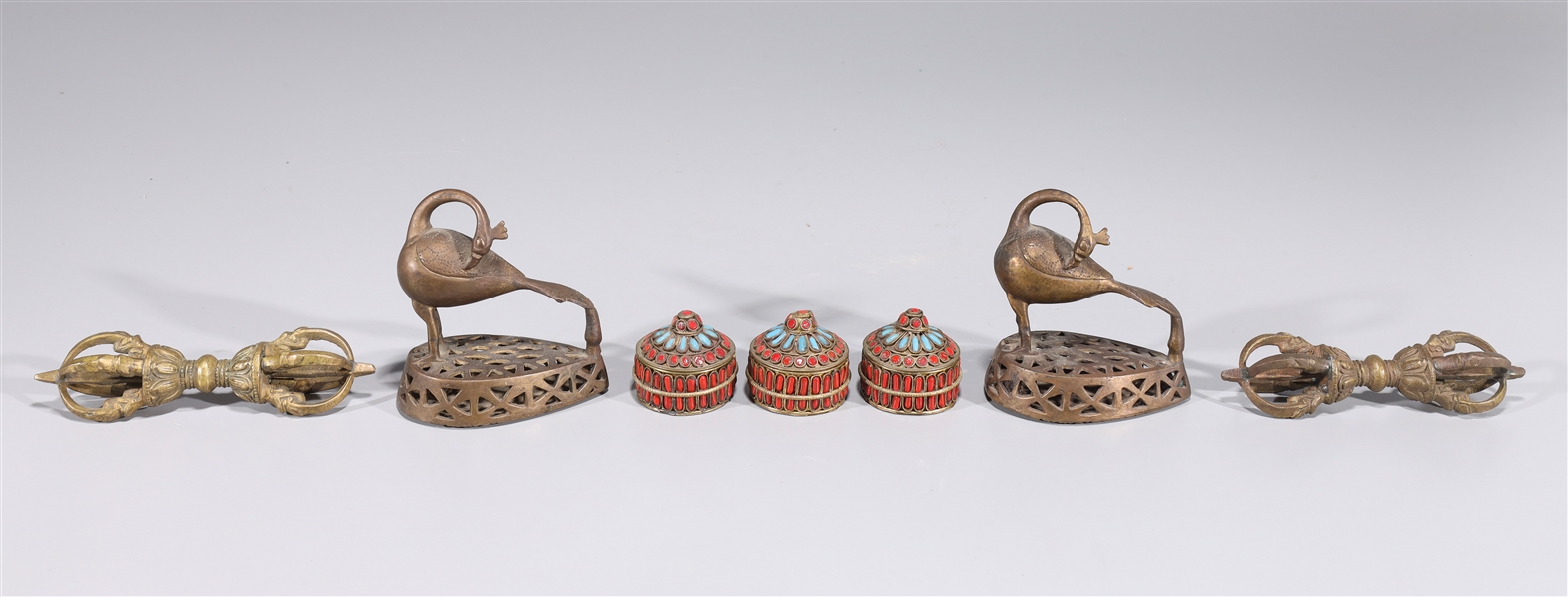 Group of seven metal objects