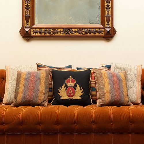 GROUP OF SEVEN PILLOWS AND A DAMASK
