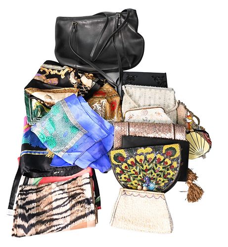 GROUP OF SILK SCARVES AND BEADED