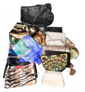 GROUP OF SILK SCARVES AND BEAD