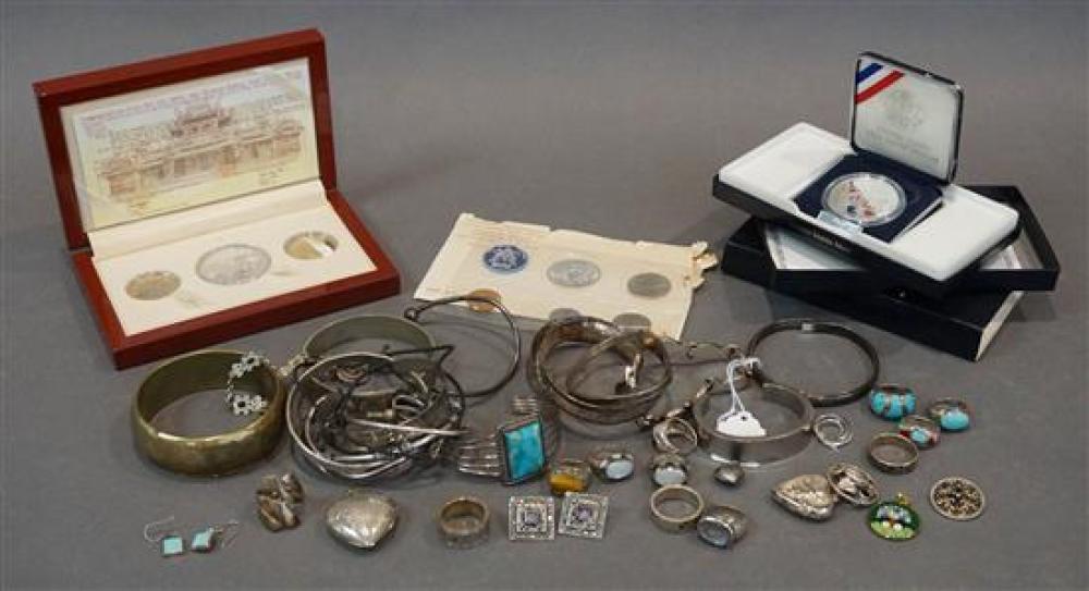 GROUP OF SILVER, COSTUME JEWELRY
