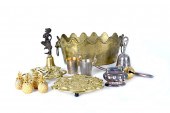 GROUP OF SILVER PLATE AND BRAS