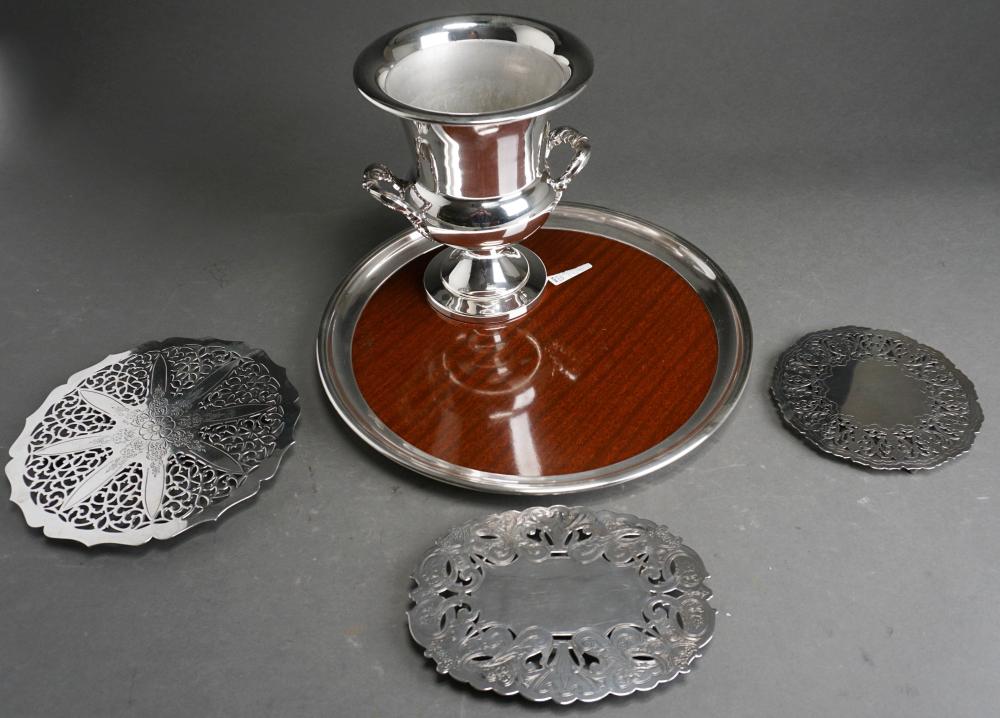 GROUP OF SILVER PLATE ICE BUCKET,