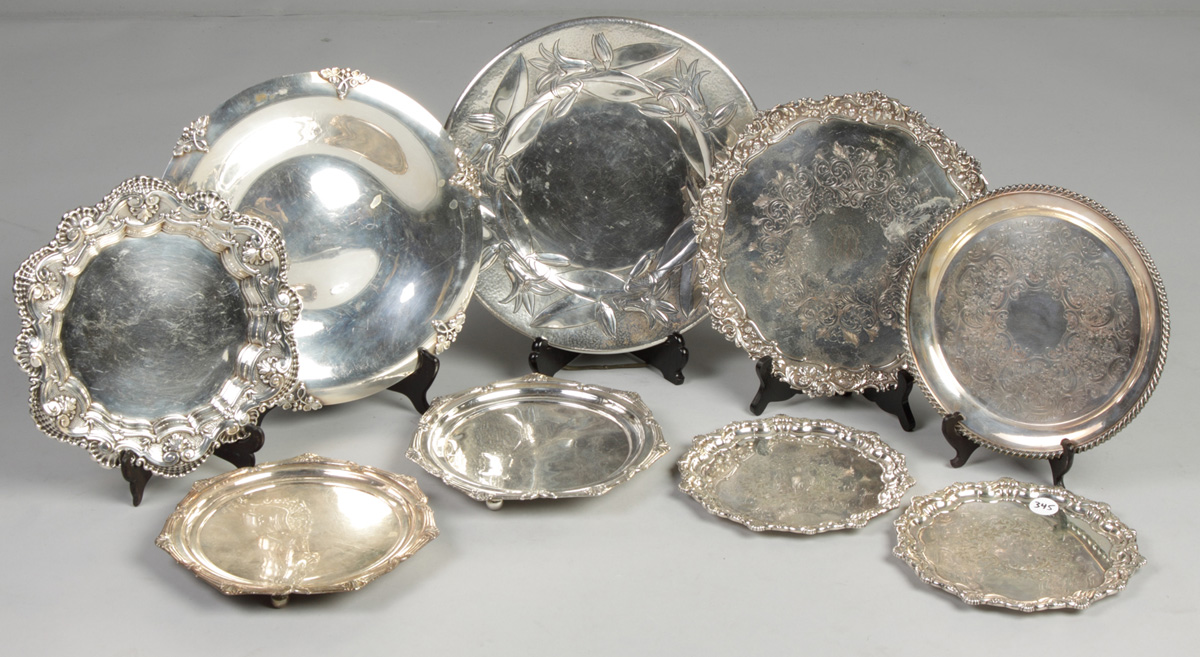 Group of silver plate serving trays