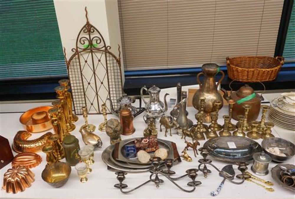 GROUP OF SILVERPLATE AND BRASS