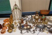 GROUP OF SILVERPLATE AND BRASS