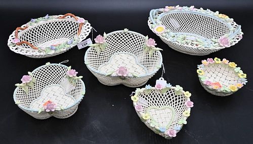 GROUP OF SIX BELLEEK BASKETS,