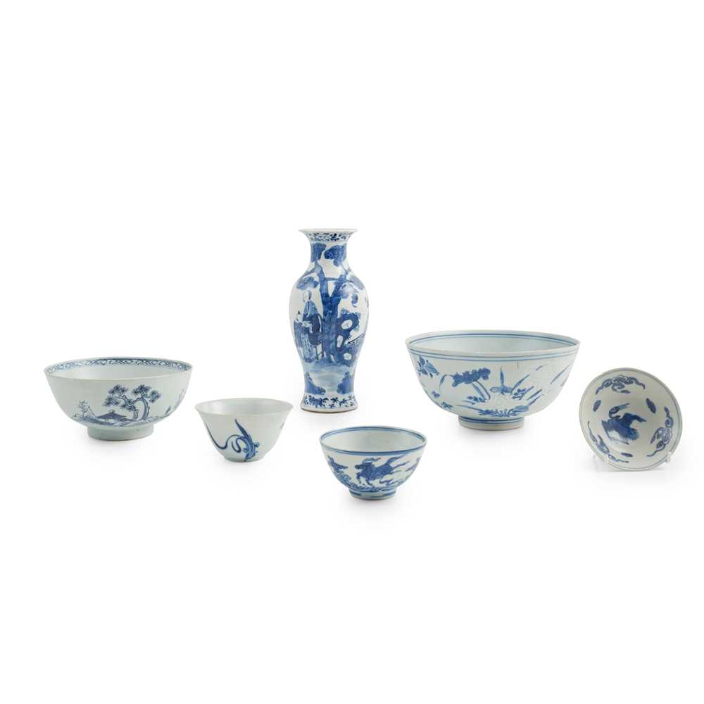 GROUP OF SIX BLUE AND WHITE WARES