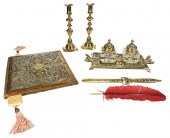 GROUP OF SIX BRASS DESK OBJECT