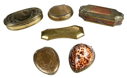 GROUP OF SIX BRASS TOBACCO