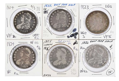 GROUP OF SIX CAPPED BUST HALF