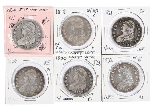 GROUP OF SIX CAPPED BUST HALF
