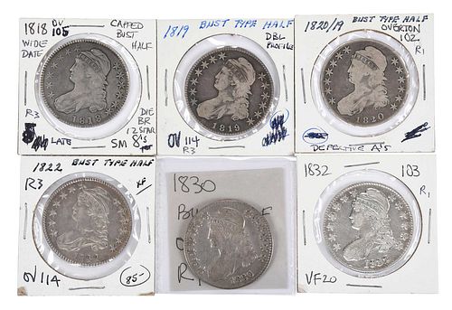 GROUP OF SIX CAPPED BUST HALF