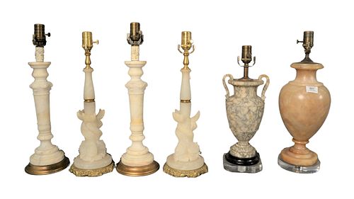 GROUP OF SIX CARVED ALABASTER TABLE