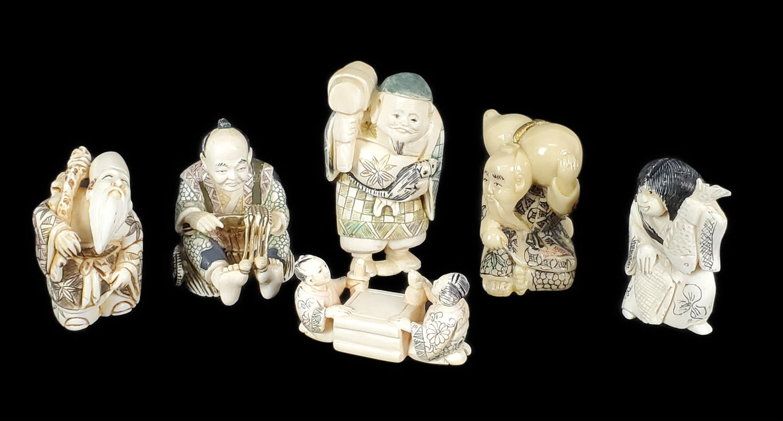 GROUP OF SIX CHINESE BONE AND IVORY
