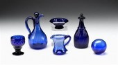 Group of six cobalt blue blown