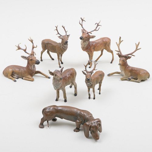 GROUP OF SIX COLD PAINTED BRONZE