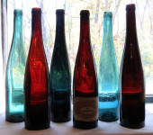 GROUP OF SIX COLORED HOCK WINE