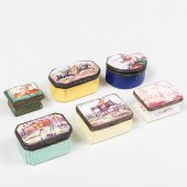 GROUP OF SIX ENAMEL SNUFF BOXE