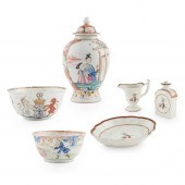 GROUP OF SIX FAMILLE ROSE WARE