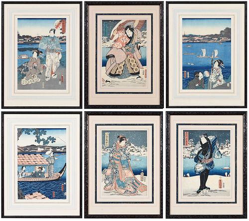 GROUP OF SIX FRAMED JAPANESE