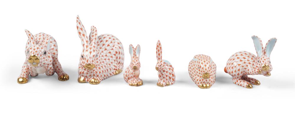 GROUP OF SIX HEREND PORCELAIN