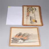 Group of six Japanese watercol