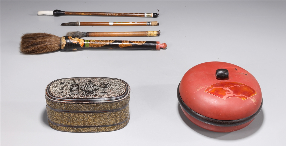 Group of six lacquer boxes and