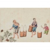 GROUP OF SIX PAINTINGS ON PITH