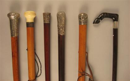 Group of six silver mounted walking