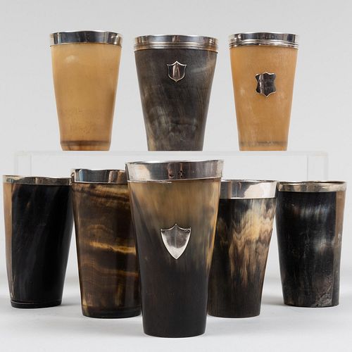 GROUP OF SIX SILVER-MOUNTED HORN