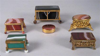 Group of six small agate and gilt