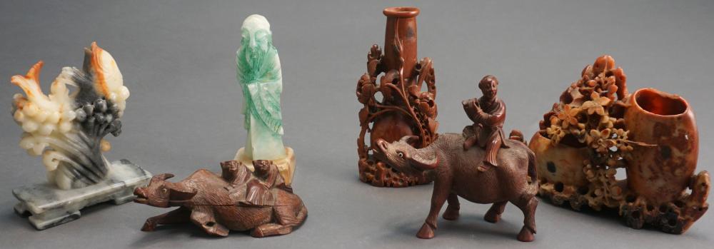 GROUP OF SIX STONE AND FRUITWOOD