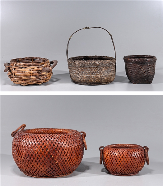Group of six various wicker