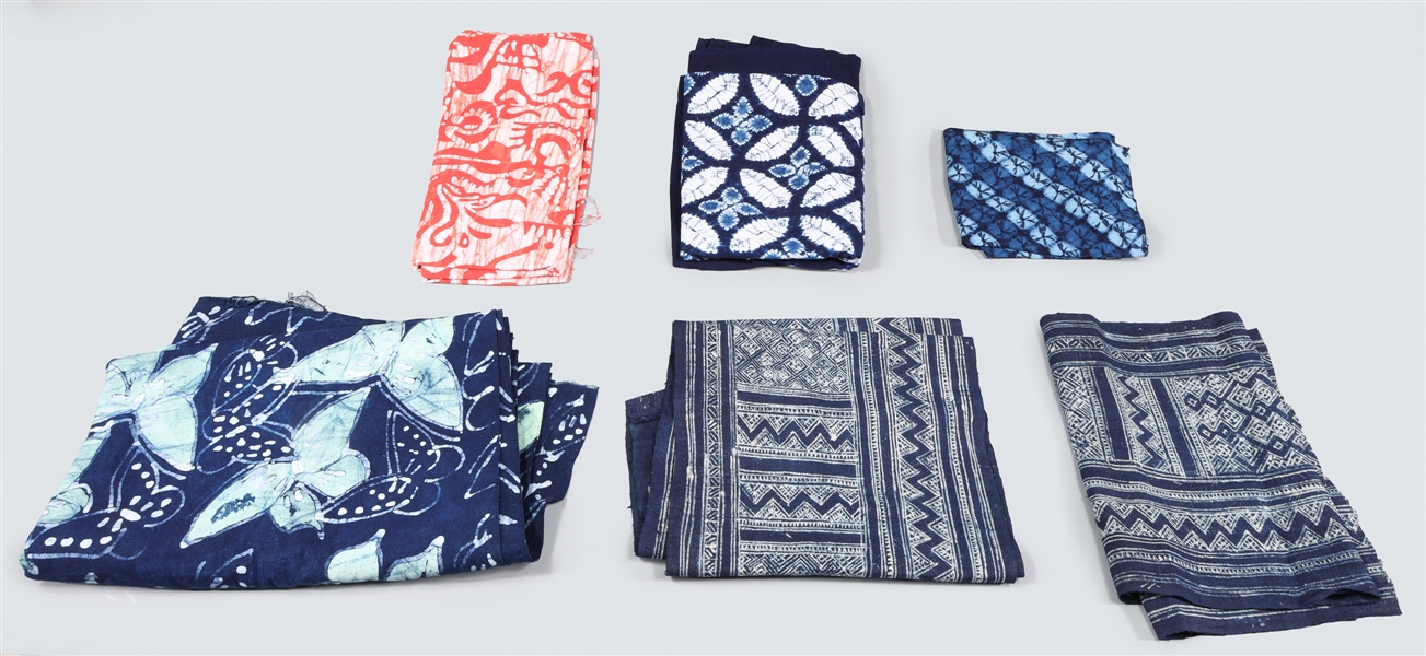 Group of six vintage batik raw edge
