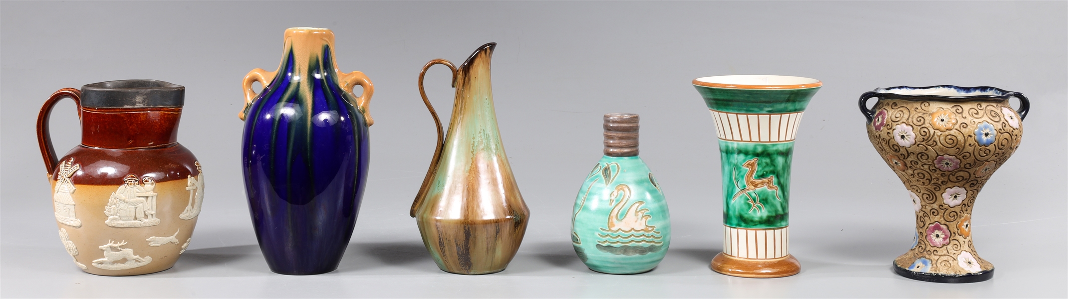 Group of six vintage pottery