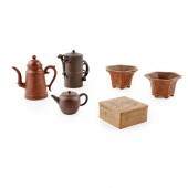 GROUP OF SIX YIXING STONEWARES