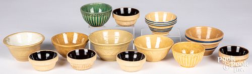 GROUP OF SMALL YELLOWWARE BOWLS,